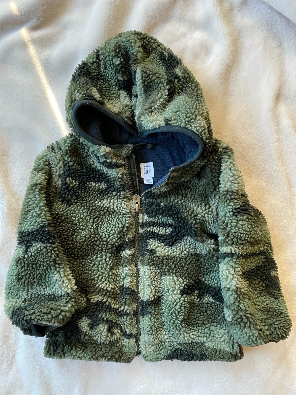 GAP Kids Olive Green Camo Sherpa Hooded Jacket